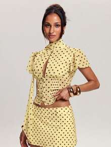 SHEIN BAE Women's Polka Dot Print Short Sleeve Top, Summer Fashion,Summer Top - Yellow - View 7