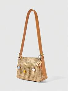 ROMWE Kawaii Brown Square Box Lanyard Woven Bag - Brown - View 2