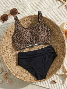 SHEIN Swim 2 Pieces Leopard Print Vacation Beach Swimwear, Print Design Varies Summer - Multicolor - View 3