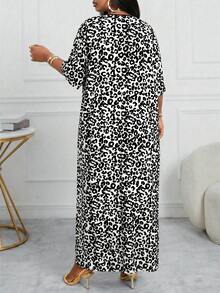 SHEIN Lady CURVE 大码女式V领撞色休闲派对连衣裙 - 彩色 - 查看 2