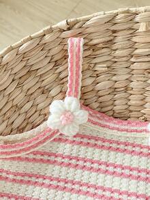 Playful Pals Baby GirlSummer Red & White Wavy Striped Camisole And Shorts 2 Pieces Set, Suitable For Casual Outings, Vacation And Travel - Pink - View 5
