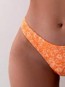 Swim Mod Set Bikini Tropis Seksi Wanita Motif Bunga untuk Liburan Pantai Musim Panas, Motif Acak Oranye - Jeruk - View 5