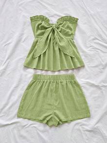 Soleia Women's Striped Print Ruffle Hem Twist Sleeveless Crop Top And Casual Shorts 2 Piece Set, Suitable For Party, Beach, Vacation - Green - View 5
