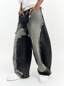 PAVTROS Men's Casual Washed Wide Leg Denim Jeans With Pockets And Button Closure - Black - View 4