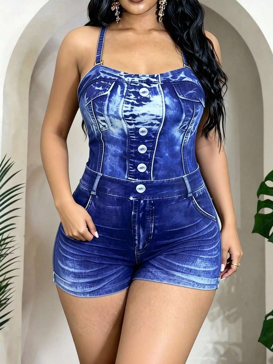 Slaydiva Áo tắm liền thân cỡ lớn, họa tiết in hiệu ứng denim, dòng sản phẩm Black Series của Châu Âu và Mỹ. - Nhiều màu - Xem 1