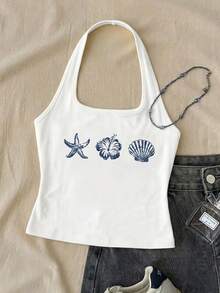 Áo tank top cổ yếm dáng suông, thích hợp cho trang phục mùa hè, Ngày của Mẹ, lễ tốt nghiệp, áo mùa hè. - trắng - Xem 3
