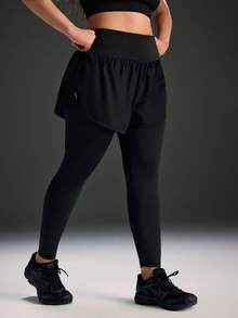 Voyena Plus Size Women High Waist 2 In 1 Sports Leggings - Black - View 3