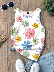EMERY ROSE Áo hai dây cổ tròn in hoa Dopamine, kiểu dáng thường ngày, dành cho nữ cỡ lớn, dây mảnh, thích hợp cho mùa hè. - Nhiều màu - Xem 6