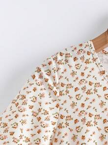 SHEIN PETITE 拼接碎花短袖女式衬衫，优雅度假装扮，春夏款 - 彩色 - 查看 3