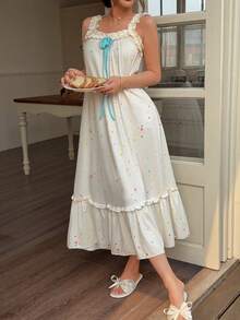 Napfluff 女士几何印花荷叶边吊带连衣裙 - 杏色 - 查看 3