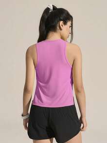 Exploreva Women's New Outdoor Sports Sleeveless Neon Yellow-Green Split Hem Tank Top - Pink - View 6