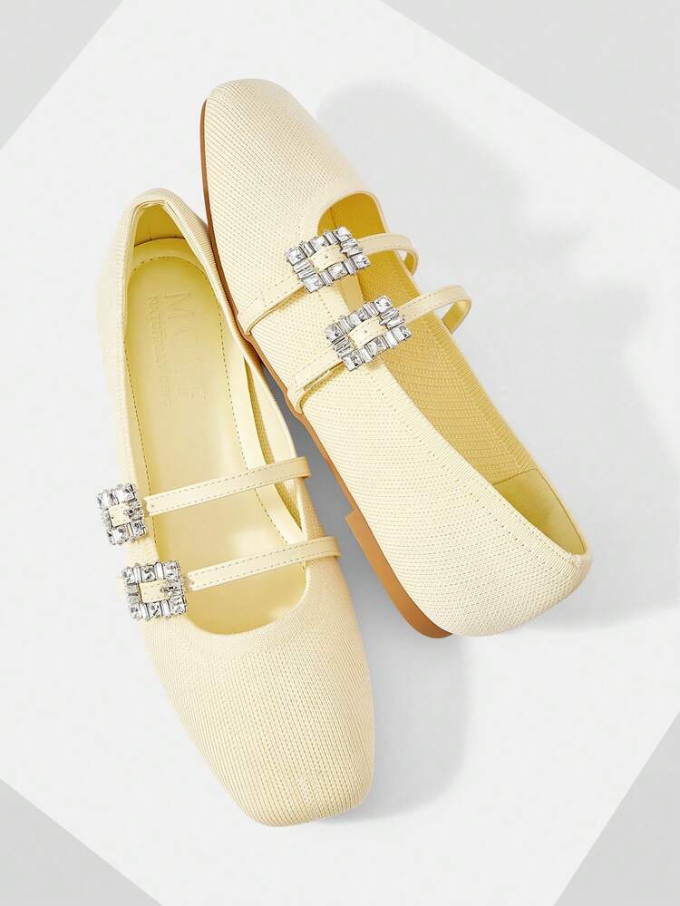 WOMEN SHOES NEW FRENCH FASHION WOVEN DOUBLE-BREASTED SQUARE TOE FLAT MARY JANE SHOES, VERSATILE, COMFORTABLE, LIGHT AND BREATHABLE, SIMPLE FAIRY STYLE TEMPERAMENT ELEGANT AND SLIP-ON HIGH-END SHOES