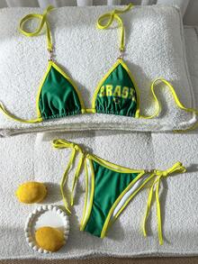 SHEIN Swim Vcay 2026春夏新款性感温泉风情泳装，女士性感挂脖系带比基尼套装，完美适用于海滩摄影和度假 - 彩色 - 查看 2
