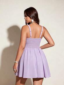 Viva Relle Plus Size Women Elegant Party Spaghetti Strap Light Cocktail Dress - Mauve Purple - View 4