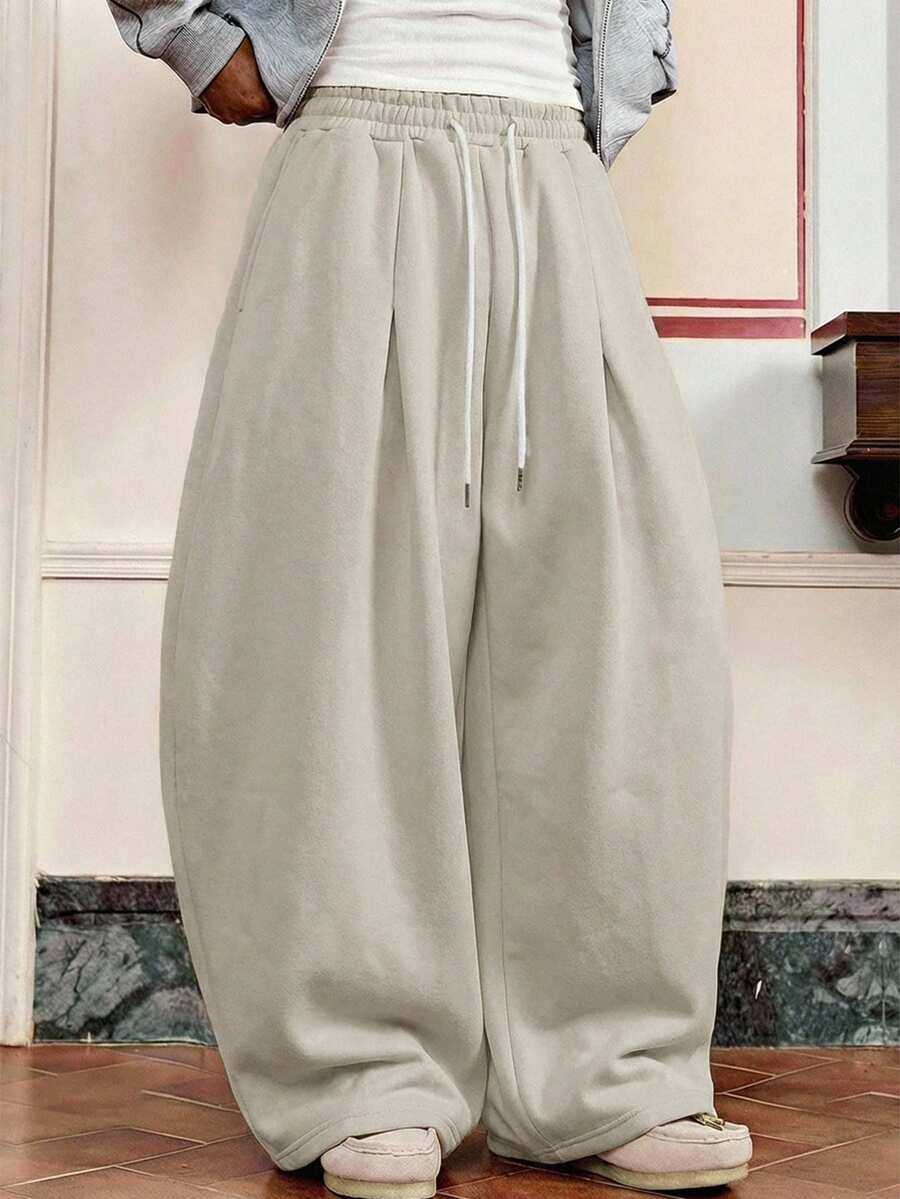 SWAVVY Men's Casual Sweatpants With Elastic Waist And Pleated Patchwork Design, Light Gray, Spring/Autumn - Apricot - View 1
