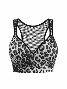 BamGleam Fashionable Leopard Print Sports Bra With Fixed Cups, High Support, Mesh Inset, Adjustable Waist Strap - Multicolor - View 5