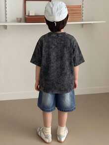 Hapijoa Young Boy Solid Color Round Neck Casual Versatile Daily Wear Short Sleeve T-Shirt - Dark Grey - View 2