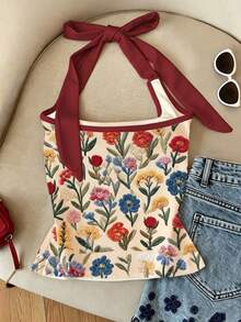 Resyla Women Summer Vacation Casual Printed Halter Neck Top - Multicolor - View 2