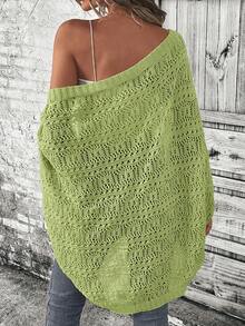 SHEIN LUNE Áo khoác cardigan nữ màu trơn tối giản phong cách thường ngày - màu xanh lá - Xem 2