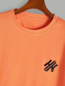 Manfinity Homme Setelan Kaos dan Celana Pendek Kasual Pria dengan Bordir Huruf, Musim Panas - MultiWarna - View 4