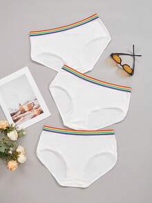 Plus Size Women Patchwork Comfortable Casual Briefs - White - View 2