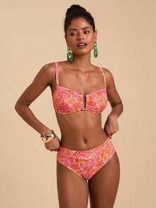 Travachic Set Pakaian Renang Wanita Musim Panas untuk Pantai, Motif Cetak Seluruh Permukaan, Tali Bahu Tipis dan Celana Dalam Segitiga, Baju Renang Liburan - MultiWarna - View 4