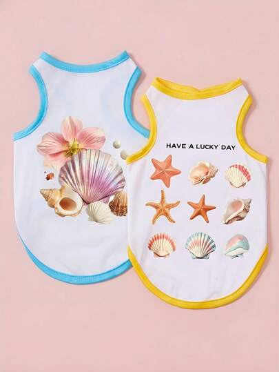 PETSIN 1 Set Of Shell Letter Printed Pet Vest, Casual Style, Gentle And Breathable Pet Clothing