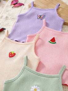 SHEIN Playful Pals 4pcs Baby Girls' Casual Comfortable Camisole Set, Spring/Summer - Multicolor - View 5