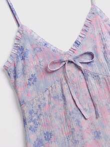 Lilac Floral Mini Dress With Ruffles, V-Neckline And Smocked Back Spring Summer Dress Ruffle Dress Vacation Dress Holiday Dress French Style Parisian Style Ruffle Dress Loose Vacation Dress - Multicolor - View 11