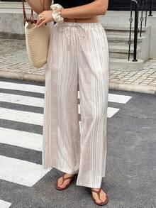 Serisse Women's Casual Striped Wide Leg Pants - Apricot - View 6