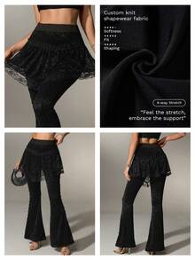 Nuvra Lace Flared Pants, Comfortable 2 In 1 Design, Versatile For Commuting, Summer Party Night Black Elegant - Black - View 3