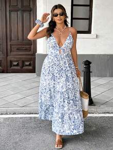 Vionelle Đầm hè mới dành cho nữ cỡ lớn, dây mảnh, cổ chữ V sâu, dáng rộng, hở lưng, trễ vai, thanh lịch, lãng mạn, thường ngày, đầm đi nghỉ mát, đầm hè cho nữ, đầm mùa hè cho nữ, đầm chống nắng mùa hè, trang phục đi nghỉ mát, đầm du lịch cho nữ. - Màu xanh lam - Xem 4