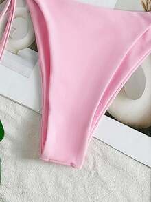 SHEIN Swim Women's Solid Color Lace-Up Sexy Bikini Bottom For Summer Beach Vacation - Pink - View 6