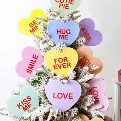 Bộ 6/12 món đồ trang trí cây thông Noel: Đồ trang trí cây thông hình trái tim lớn, thẻ trang trí hình trái tim dễ thương, thích hợp để trang trí đỉnh cây thông Noel, nhà cửa và đám cưới.