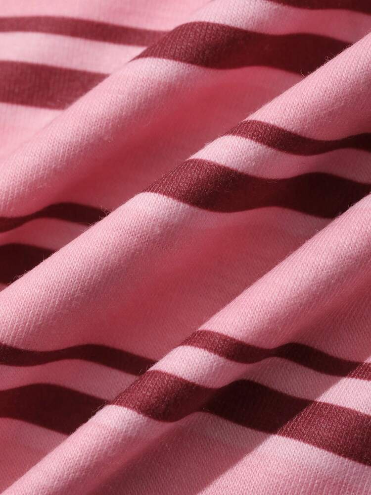 Women's Casual Striped T-Shirt, Loose Fit, Color Blocking, Sweet Pink, Spring/Summer