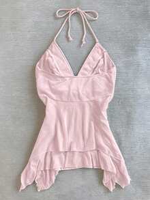 Glimmora Women's Tie-Neck Ruched Casual Versatile Daily Wear Top - Pink - View 2