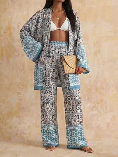EURMUSE Bohemian Kimono, Paisly Printed, Resort Cover-Up, Paisley Jacket, Beachwear Layer, Moroccan Print, Flowing Cardigan, Summer Collection, Viskose Cotton Fabric