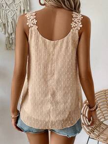 EMERY ROSE Women's Solid Color Applique Round Neck Casual Vacation Tank Top - Orange - View 2