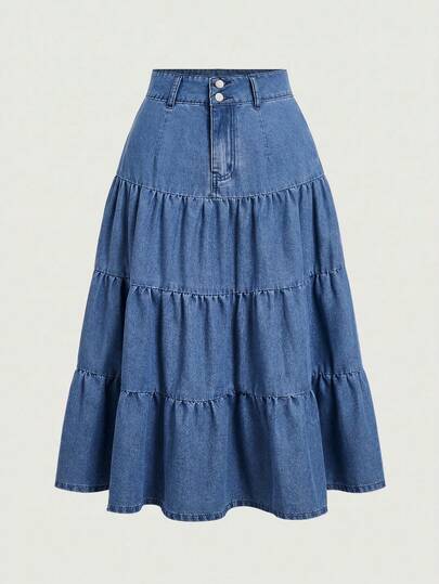 SHEIN MOD Chân váy chữ A bằng vải denim mài bạc dáng rộng, cỡ lớn, phong cách thường ngày.