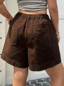 Dazy Plus Quần short denim trơn màu, kiểu dáng thường ngày, đa năng, cỡ lớn, phong cách đường phố dành cho nữ, mùa xuân/hè. - màu nâu - Xem 2