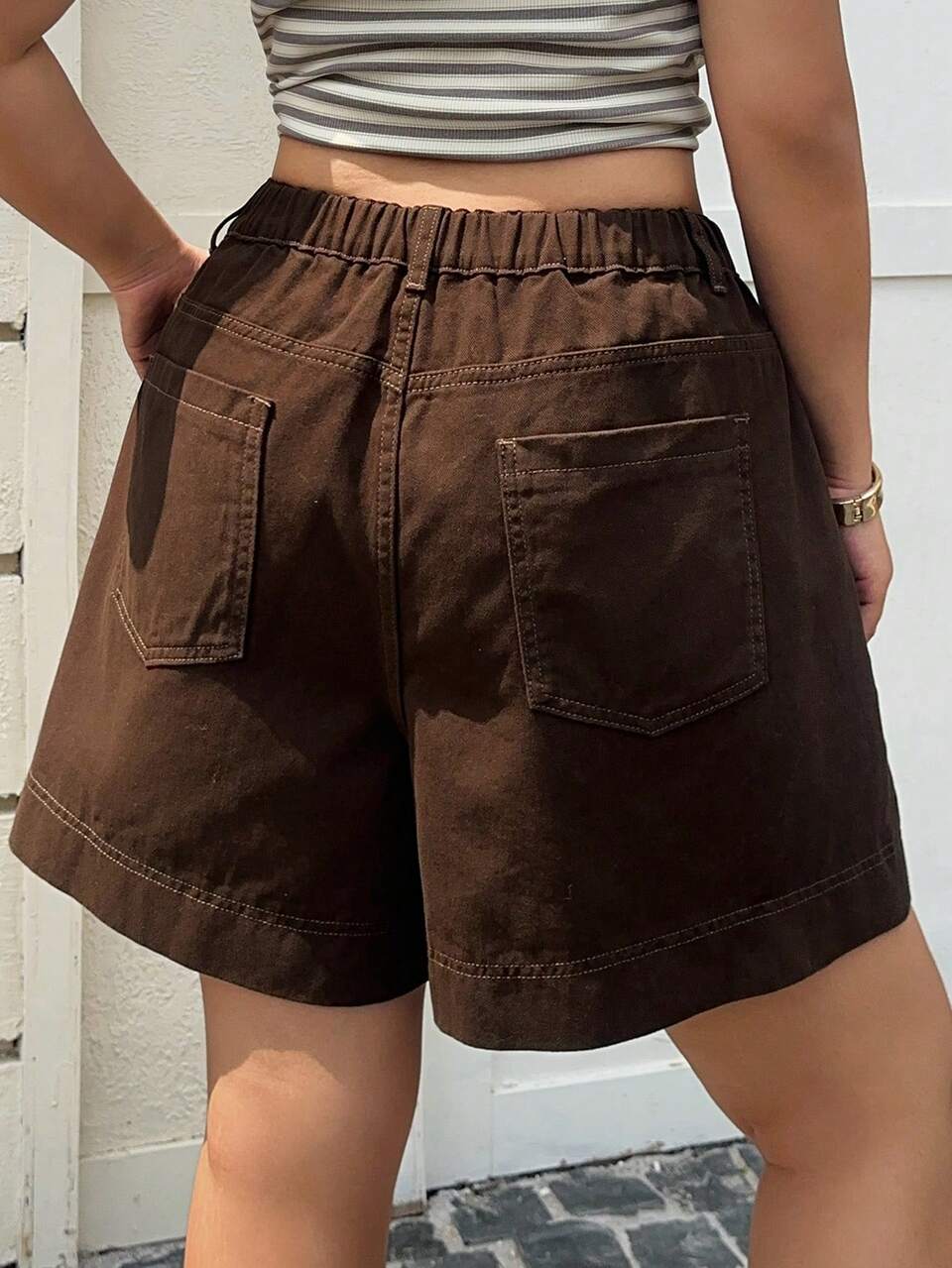 Dazy Plus Solid Color Casual Versatile Plain Denim Shorts, Plus Size Street Style For Women, Spring/Summer