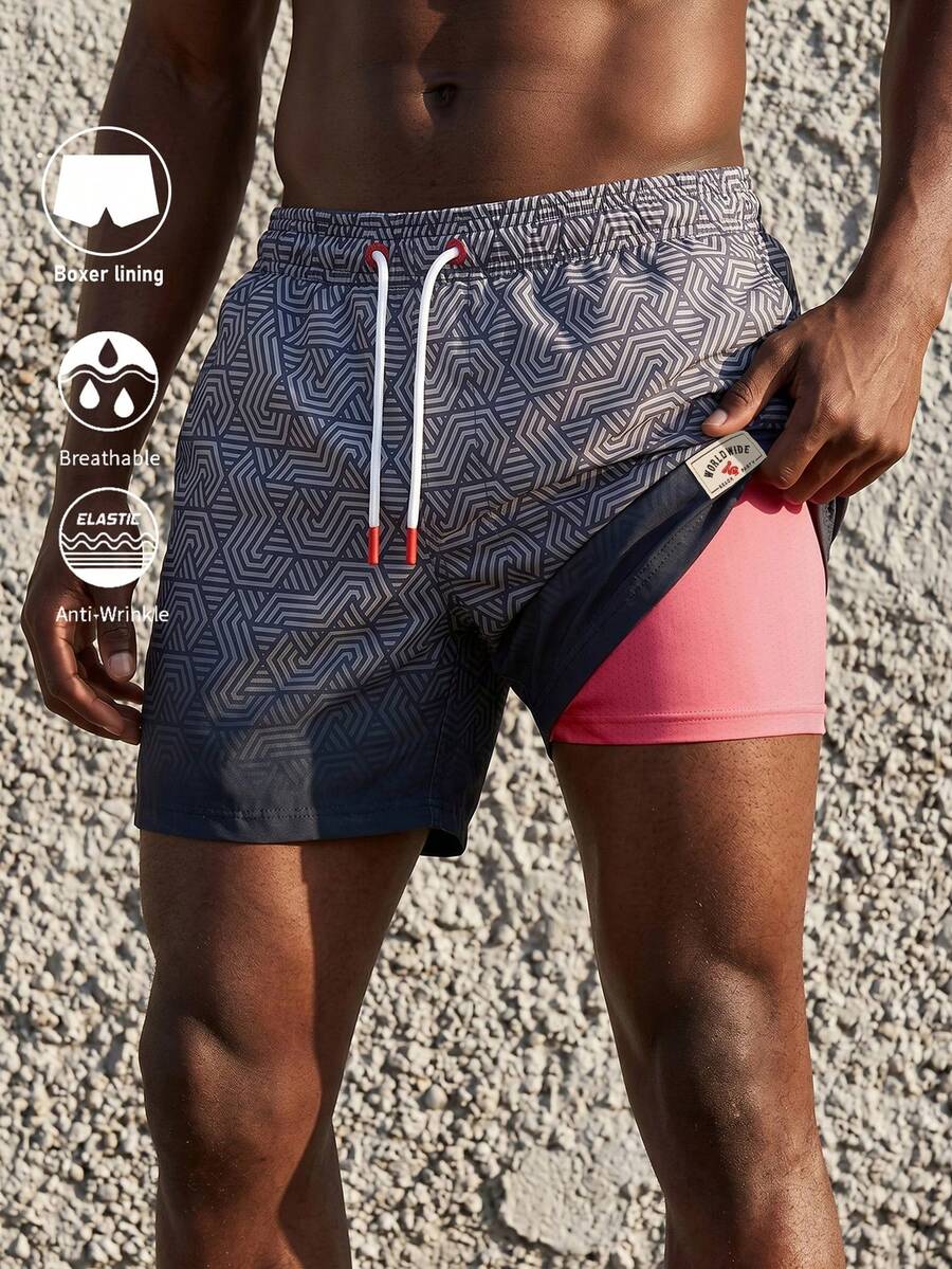Solantero Men's Drawstring Waist All-Over Print Casual Beach Shorts - Multicolor - View 1