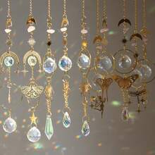 1pc Butterfly & Moth & Crystal Sun Dreamcatcher With Rose Quartz & Raw Stone For Window & Room Decoration,Home Decor ,Room Decor,Wall Decor Gifts Birthday Graduation - Multicolor - View 5