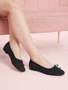 CUCCOO DOLLMOD Women's Polka Dot Pattern Bow Decor Fashion Shoes For Christmas - Black - View 4