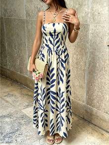 Elyressa 女士梭织印花夏季休闲长裙 - 藍色 - 查看 5