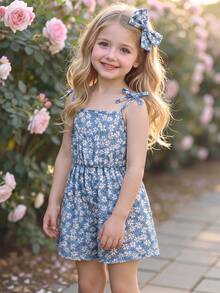 Emery Rose Kids Emery Rose Kids 小女孩碎花吊带连体衣 - 霧霾藍 - 查看 4