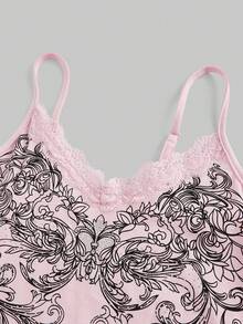 ROMWE Fairycore Top de camisola con estampado floral de encaje para mujer, ideal para el verano - Rosa - Ver 3