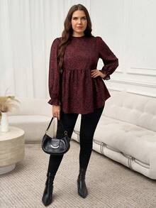 SHEIN LUNE Plus Size Leopard Print Long Sleeve T-Shirt - Red - View 5