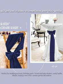 10pcs Navy Blue Satin Chair Bow Ribbons, Wedding Chair Back Satin Bowknot Ribbons, Suitable For Reception, Dining Room, Home Kitchen, Birthday, Event, Banquet, Party, Hotel Decoration - Multicolor - View 7