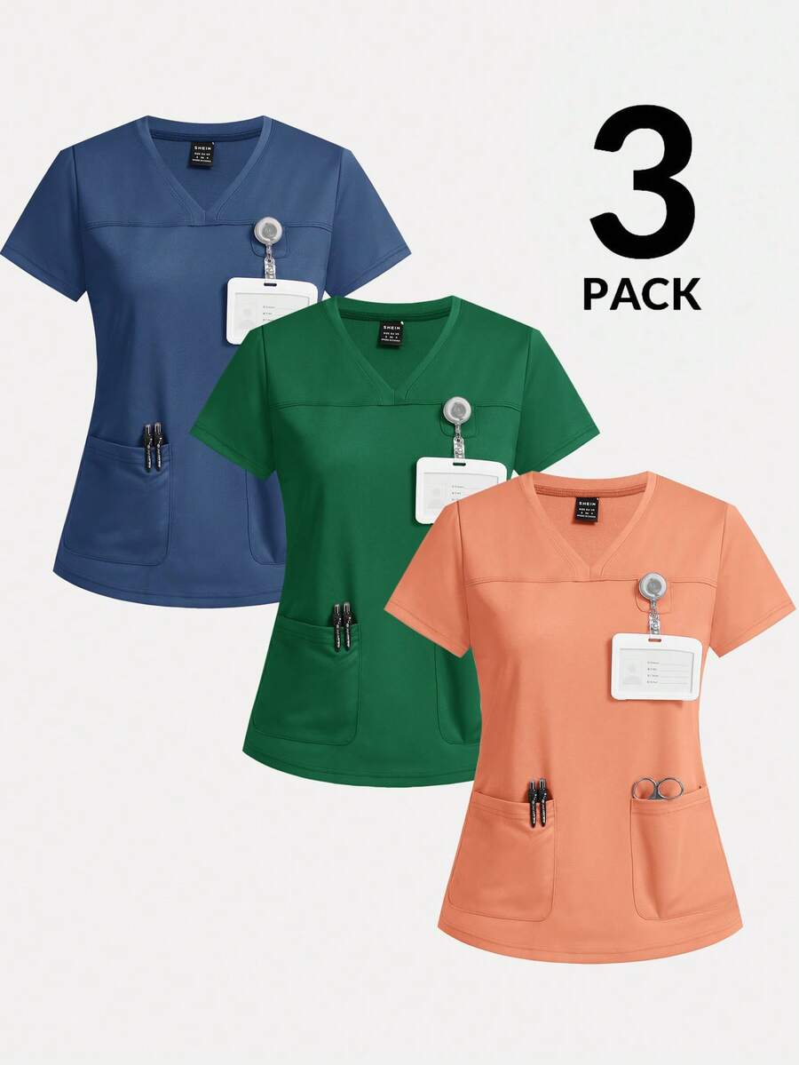 TaskEZ Atasan Seragam Medis Lengan Pendek Leher V Warna Polos dengan Dua Kantong - MultiWarna - View 1